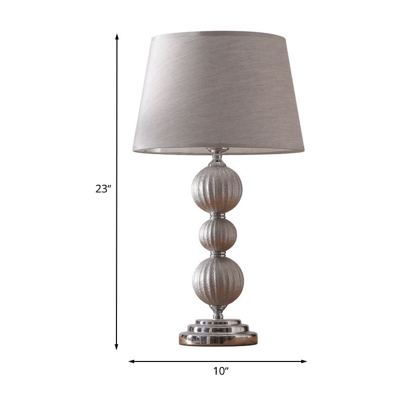 1 Head Bedside Ceramic Nightstand Lamp Minimal Silver Night Light with Conical Fabric Shade