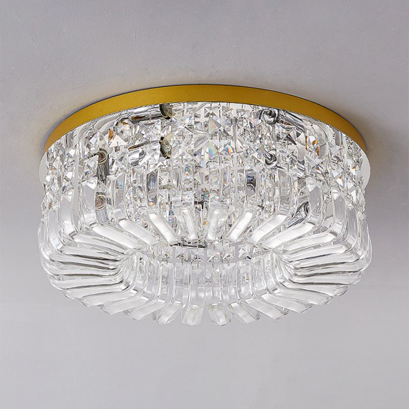 Round Ceiling Lamp Nordic Crystal Flush Mount Light Fixture for Bedroom