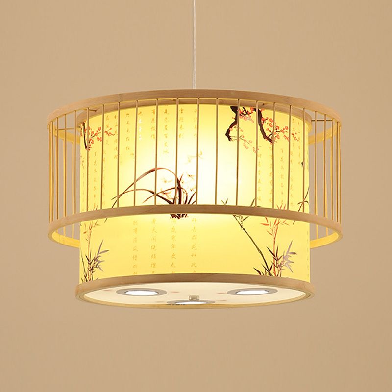 Chinese Cylinder Ceiling Pendant Light Bamboo Hanging Lamp for Tea Room