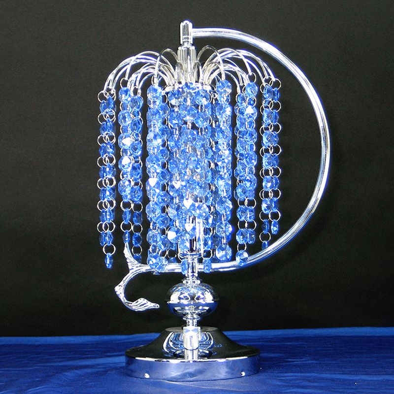 1-Head Drooping Tassel Night Light Retro Pink/Yellow/Blue Crystal Table Lighting with Polished Chrome C Arm