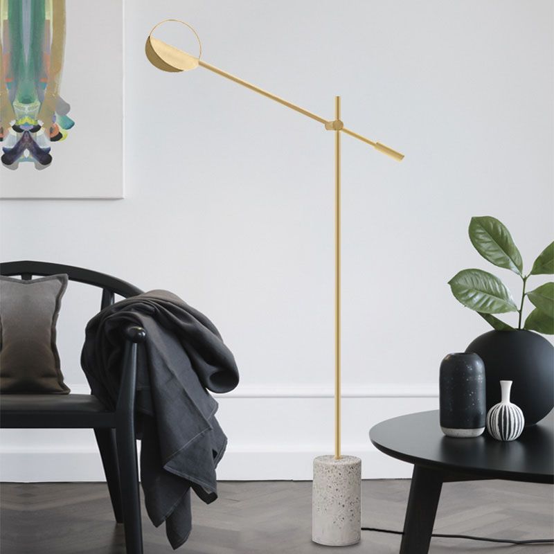 Metallic Hoop Stand Up Lamp Modernist Single Black/Gold Finish Floor Standing Light with Balance Arm