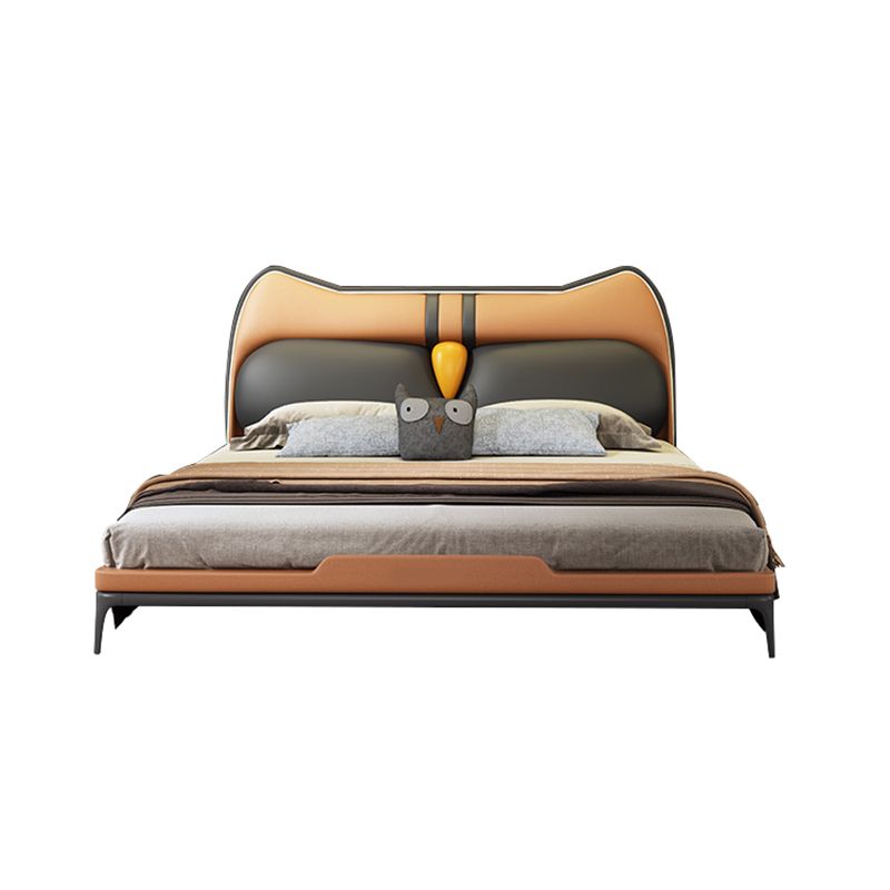 Contemporary Animal Theme Bed with Upholstered Headboard in Leather