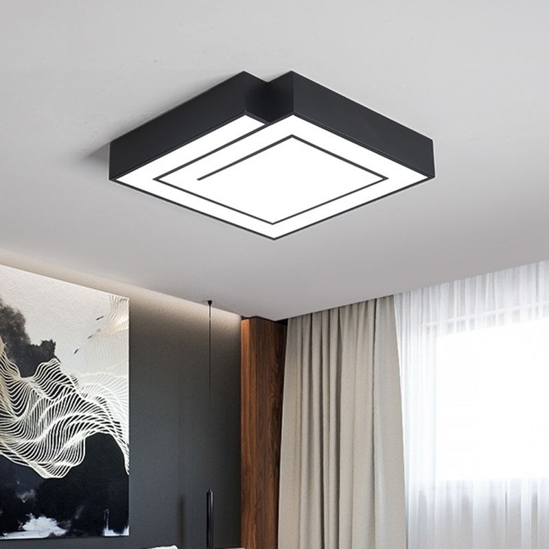 Lampada da soffitto a incasso a LED quadrata in ferro da 18"/21,5" semplice in bianco/nero per camera da letto, luce bianca/calda