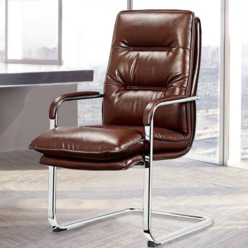 Modern Office Chair Fixed Arms Leather Adjustable Seat Height Desk Chair