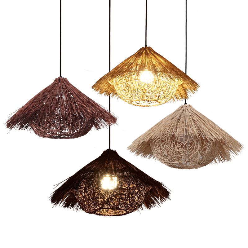 Apparecchiatura a sospensione a forma di ristorante a forma di cono rattan asiatico luce a soffitto appeso