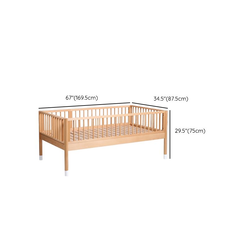 Modern Style Nursery Bed with Guardrail Light Wood Nursery Crib