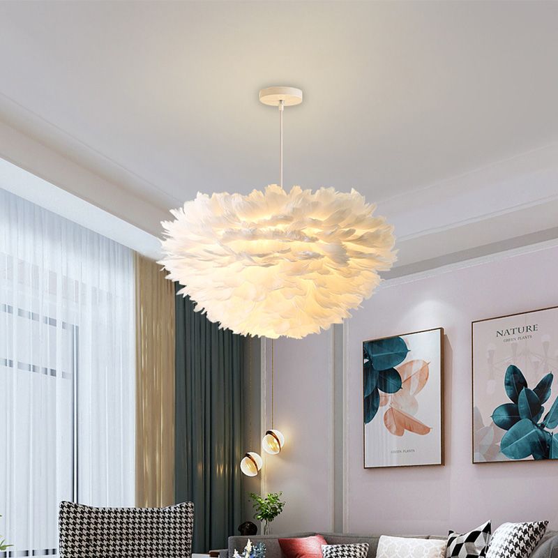 Multi-Head Chandelier Light Fixtures Modern Chandelier Pendant Light with White Feather Shade