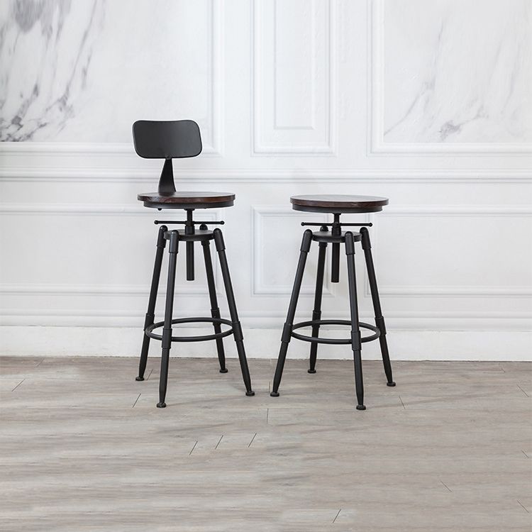 Industrial Metal Stool Wood Round Seat Adjustable Counter Stool in Matte Finish