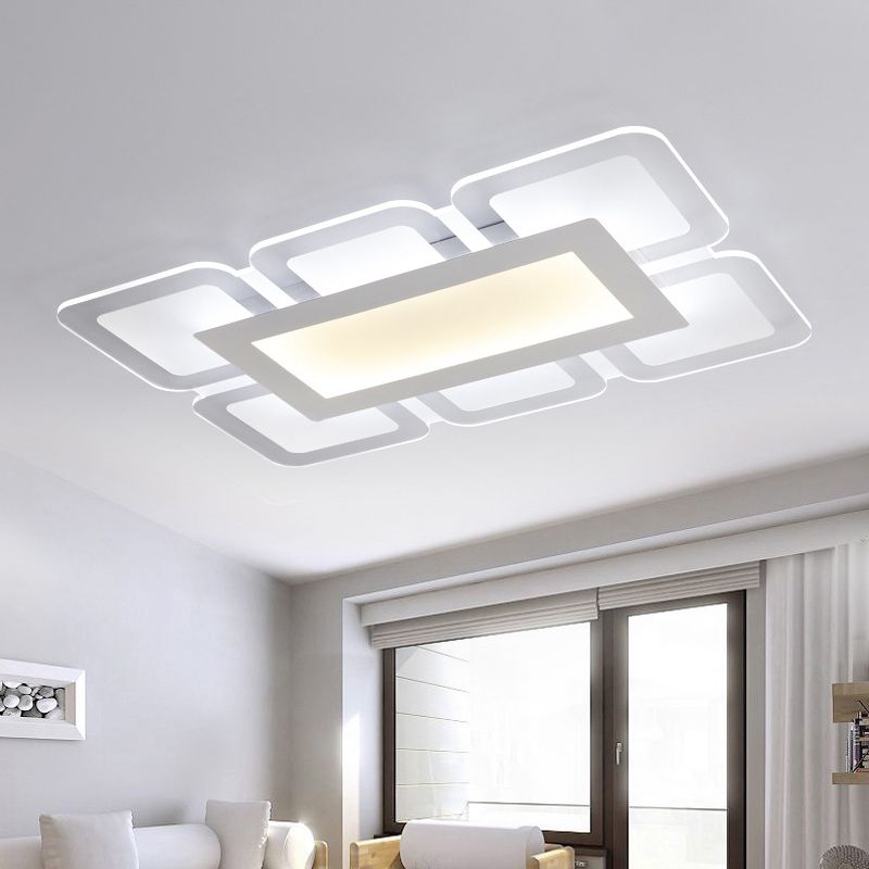 Square / Rettangolo Flower Flush Light Simple Acrylic Bedroom LED Soffione Flushmount Lampada in bianco, 16 "/23.5" /47 " W