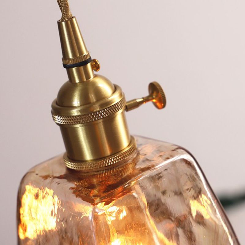 Industrial Style Single Light Pendant Dimpled Amber Glass Hanging Ceiling Light for Cafe Bar