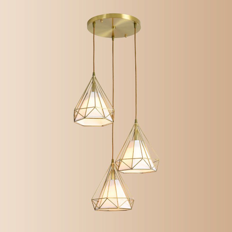 3-Light Hanging Light Fixtures with Cage Shade, Nordic Simple Style Cluster Pendant Light for Indoor