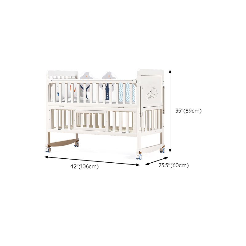 Modern Guardrail Nursery Bed Solid Wood Standard Baby Crib with Casters