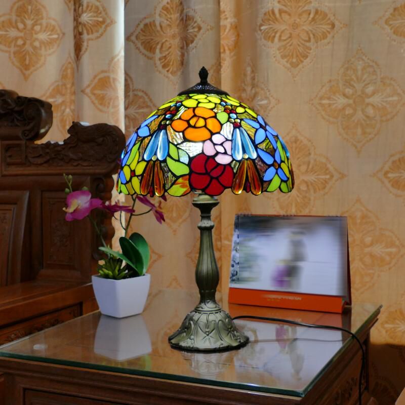 Tiffany Style Table Lamp 1-Light Desk Lamp with Glass Shade for Bedside