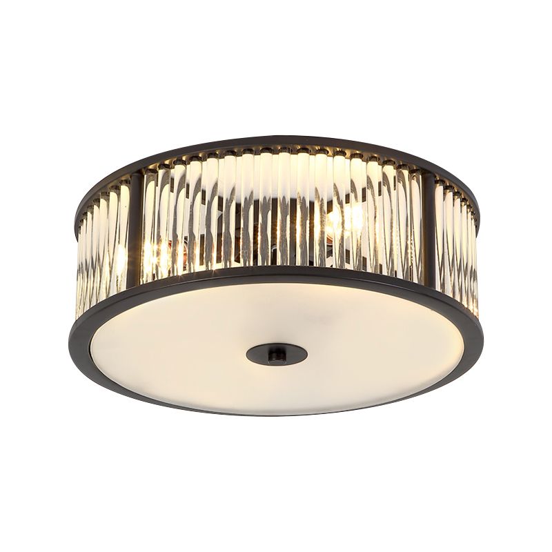 12"/16" Wide Modern 3/4 Bulbs Flush Mount with Clear Crystal Shade Black/Gold Drum Close to Ceiling Lighting