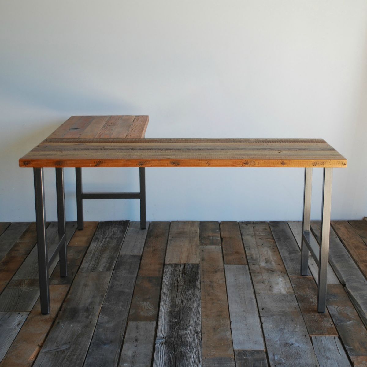 Brown and Black Writing Desk Industrial H-Shape Office Desk Pine