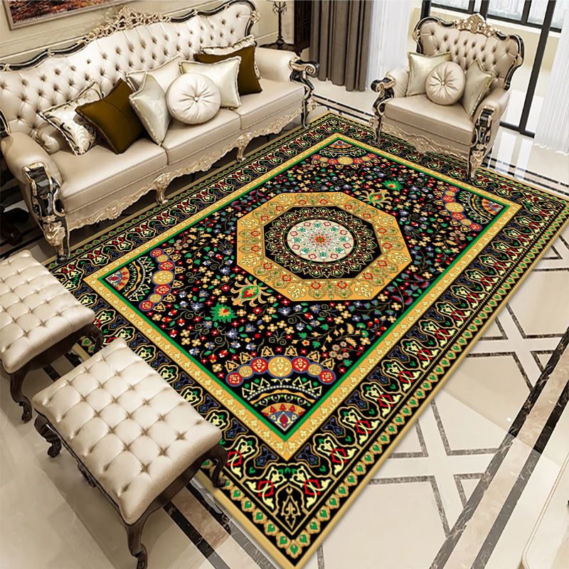 Stylish Traditional Area Rug Brown Antique Pattern Rug Polyester Anti-Slip Area Carpet for Bedroom