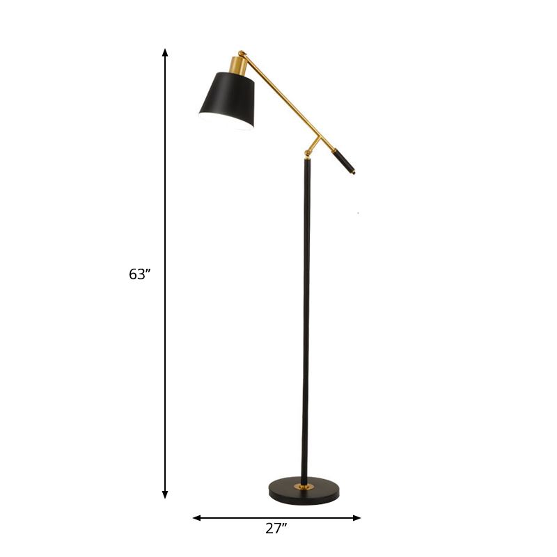 Metall Conic Stand Bodenlicht Modernismus Single Black Finish Boden Leselampe mit Balance Arm