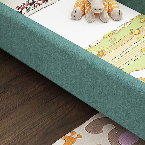 Contemporary Kids Bed Solid Wood Upholstered Headboard with Guardrail Animals