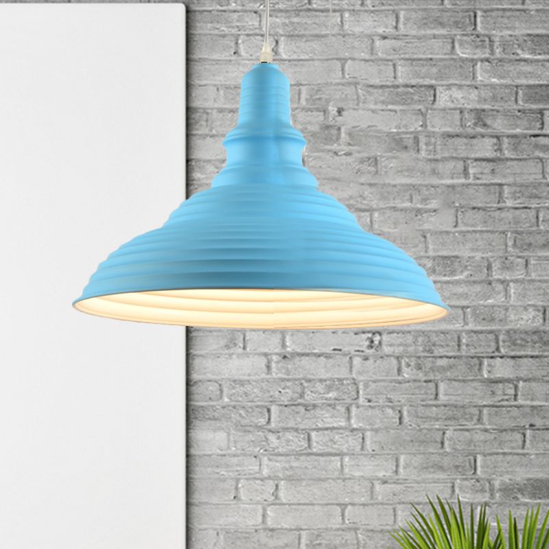 Pot-lid Shade Hanging Ceiling Light with Ruffle Design Nordic Metal Gray/Pink/Yellow Dining Room Pendant lamp