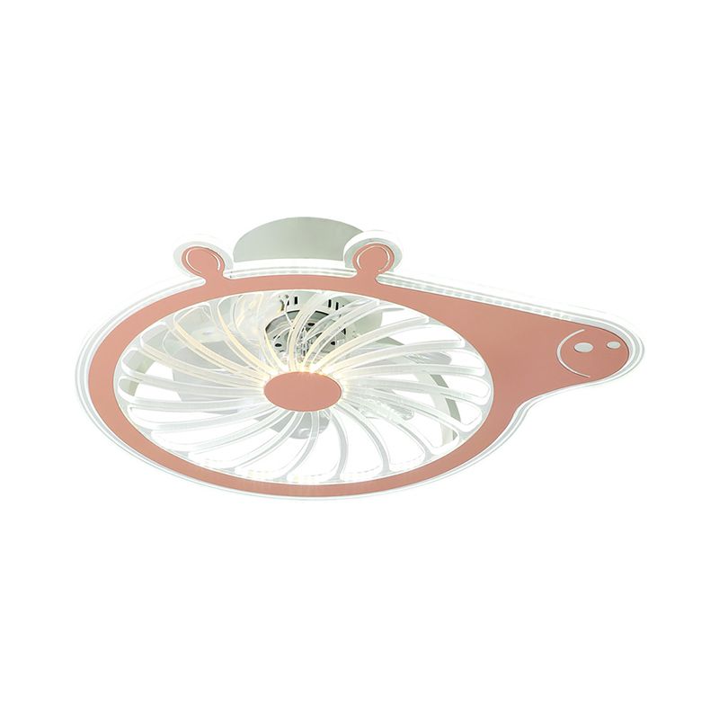 Cartoon Pig Children Room Hanging Fan Fixture Acrylic Simple LED Semi Flush Ceiling Lamp in Pink/Blue, 23.5" Long