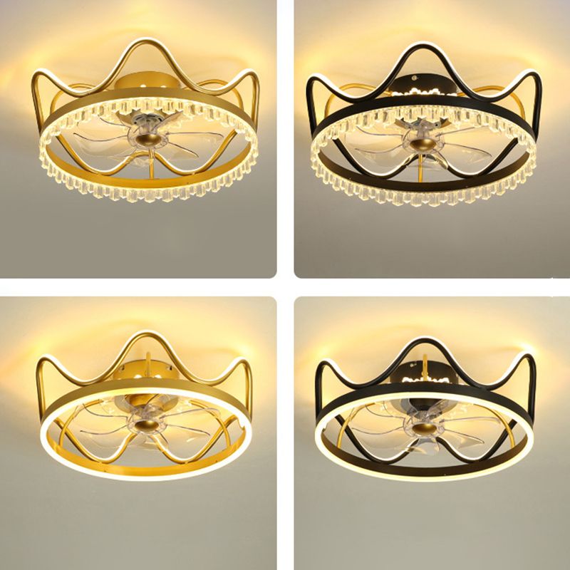 Éclairage de ventilateur de plafond de la couronne élégant lampe à monture de chambre à coucher en acrylique moderne LED à chasse d'eau