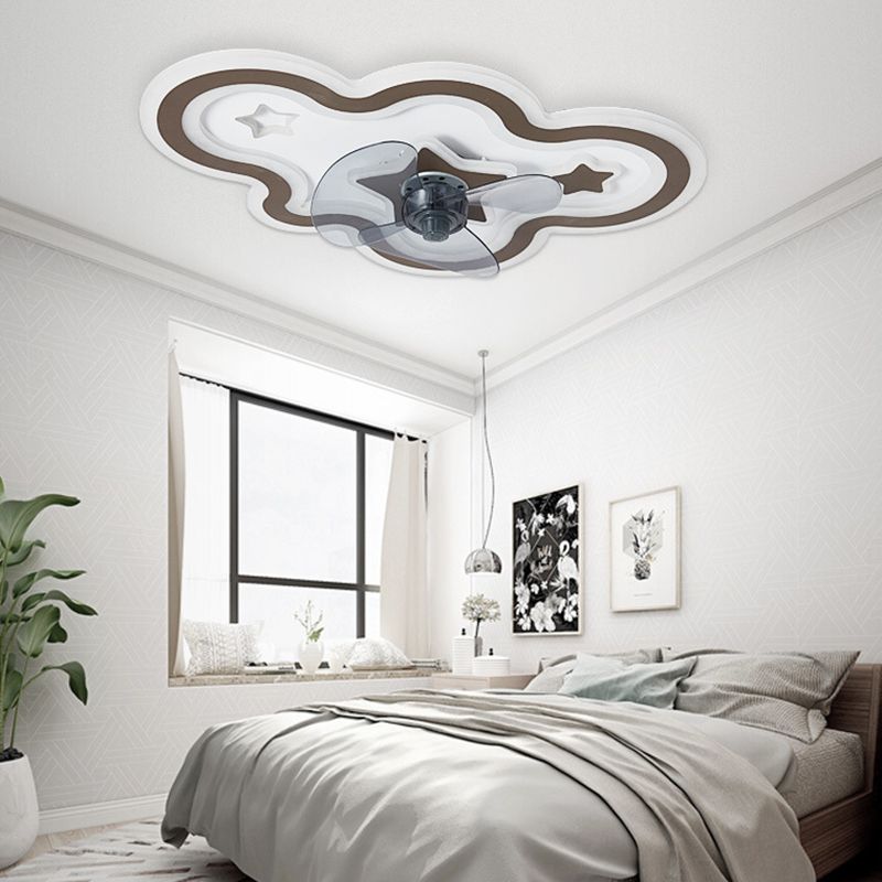 Cloud and Star Semi Flush Light Modern Acrylic Bedroom LED Ceiling Fan Lamp