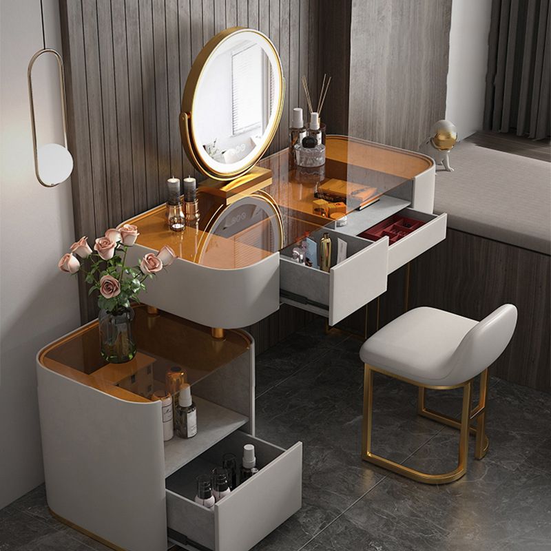 Glam 3 Drawers Vanity Dressing Table Set Solid Wood Makeup Vanity Desk Table