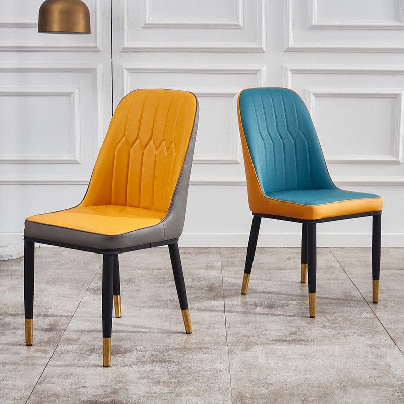 Modern Style Metal Armless Chair Faux Leather Side Chair for Dining Room