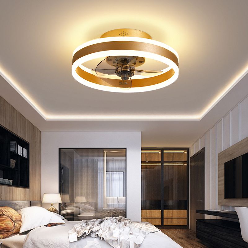 Halo Ring Acrylic Fan Lamp Fixture Minimalist LED Semi Flush Ceiling Lighting for Bedroom