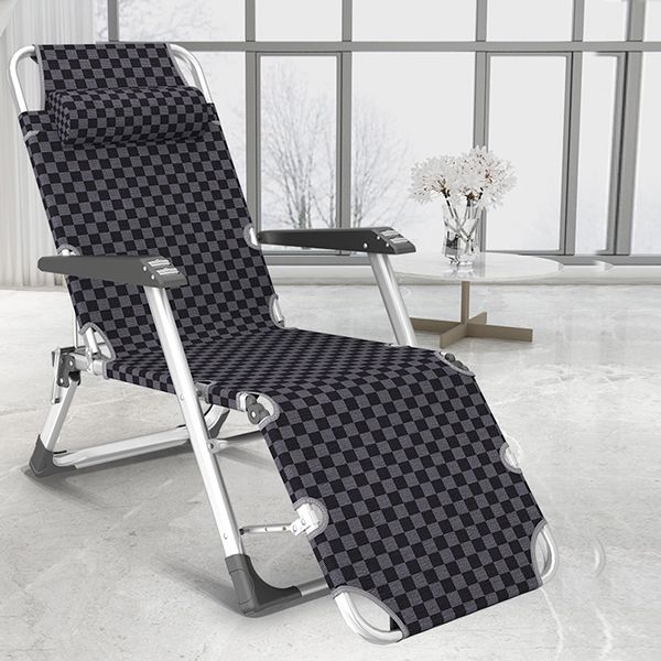 Contemporary Plaid Pattern Standard Recliner with Metal Base and Arms