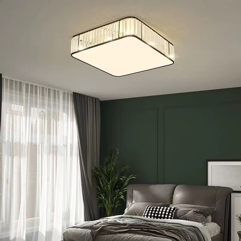 Square Flush Mount Modernism Crystal Ceiling Light Fixture for Bedroom