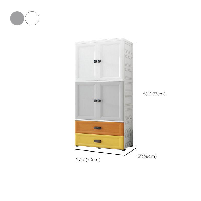 Contemporary Kid's Wardrobe Plastic Bedroom Armoire with Drawers and Garment Rod