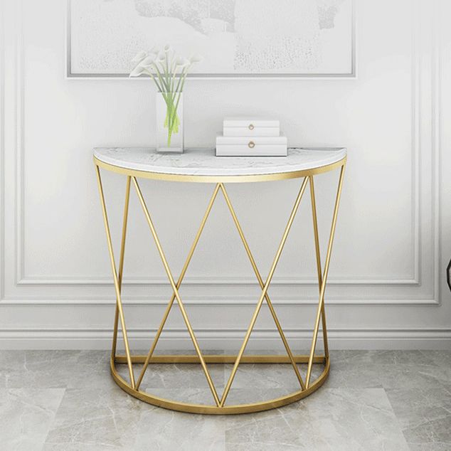 Modern Marble Console Sofa Table Half Moon End Table with Shelf for Hall