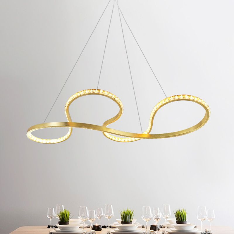 Gold Twist Chandelier Lighting Minimalist Led Crystal Ceiling Pendant Light for Dining Room in Warm/White Light