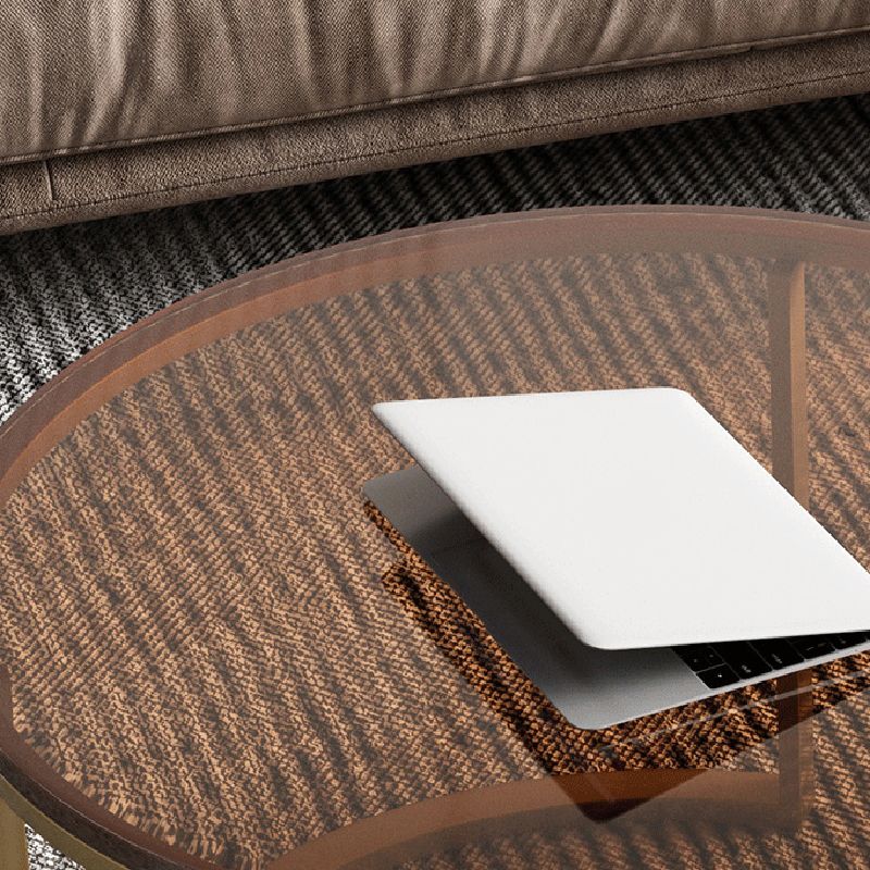 Modern Style Tempered Glass & Rock Sheet Top Gold Metal Base Round Coffee Table