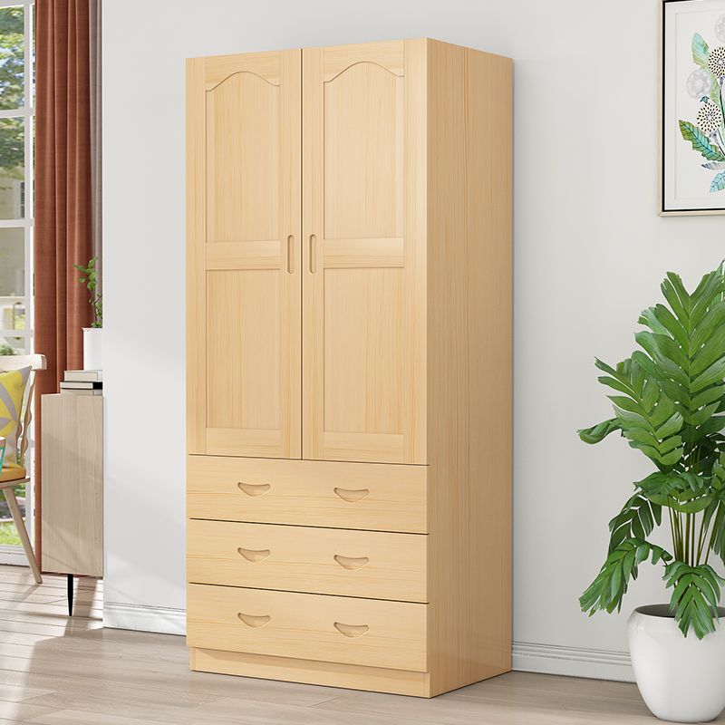 Solid Wood Kid's Wardrobe Country Light Wood Armoire Closet with Adjustable Shelves