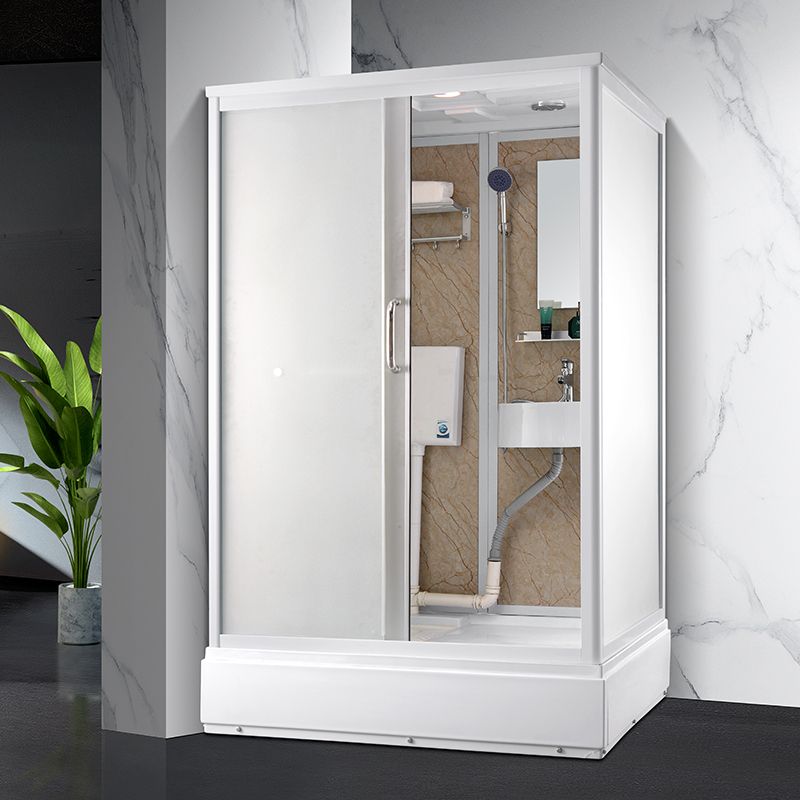 Single Sliding Frosted Shower Kit Rectangle White Shower Stall