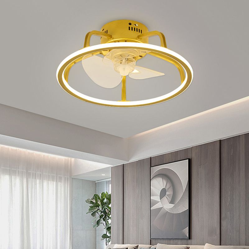 Gold Finish Circular Ceiling Fan Lamp Contemporary LED Metal Semi Mount Lighting for Bedroom