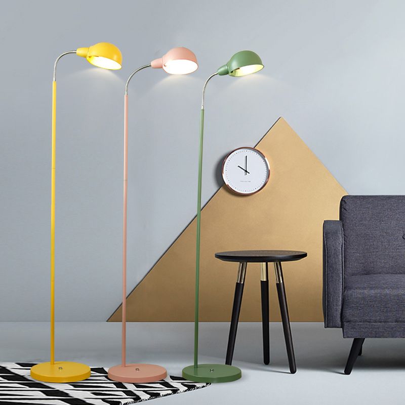 Metal Dome Shade Floor Lamp Contemporary 1-Head Standing Light with Flexible Gooseneck Arm