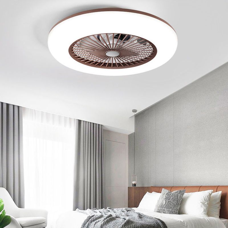 Round LED Ceiling Fan Light Simplicity Metal Flush Mount Light for Bedroom