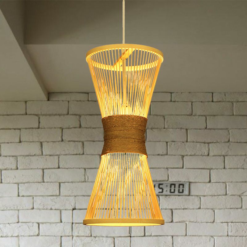 Lampada a sospensione di clessidra in stile asiatico Bamboo Bulbo singolo BEIGE BEIPING LUCE