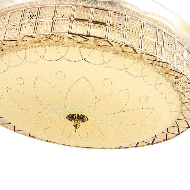 Gold Finish Semi Flush Light with Fan Modernity LED 8-Blade 6-Wind Speed Downrod Ceiling Fan with Dome Acrylic Shade