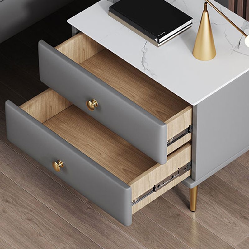 Modern Stone Top Nightstand 2 - Drawer Nightstand with Gold/Black Legs