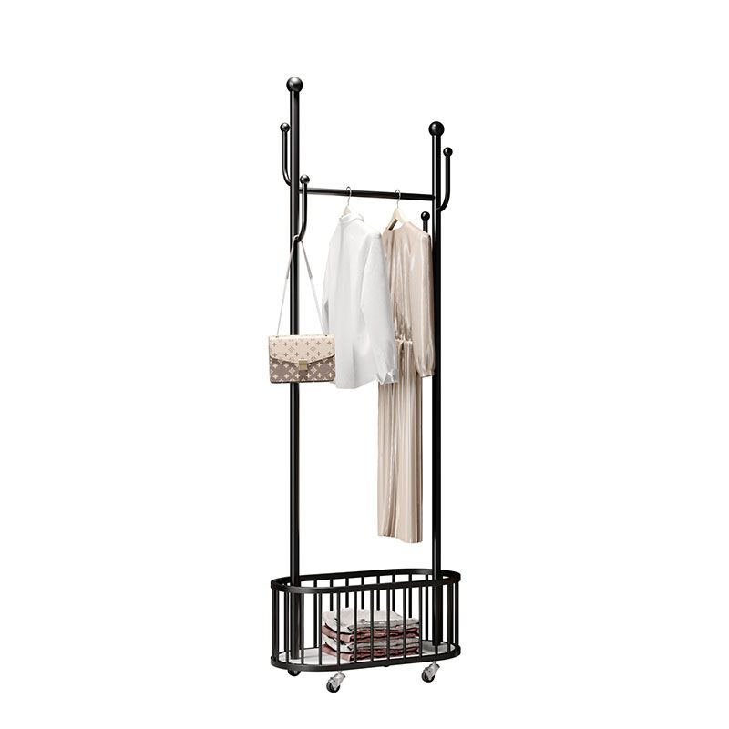 Gorgeous Metal Coat Rack Basket Storage Clothes Hanger with Coat Hooks