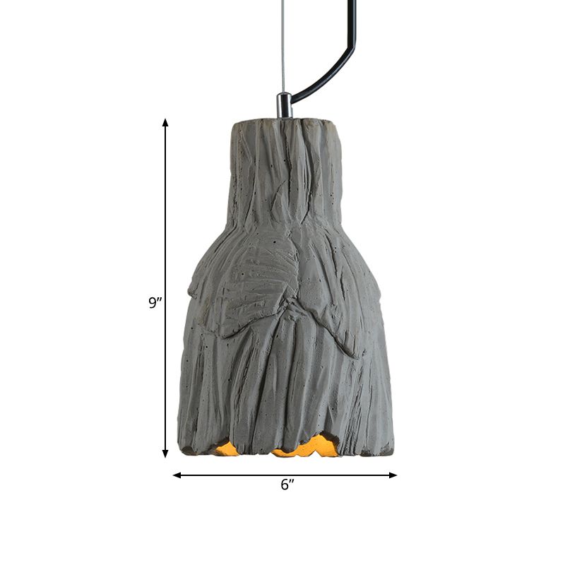 Industrial-Style Barn/Domed Ceiling Light 1 Light Cement Hanging Pendant Lamp in Grey, 6"/12" Wide