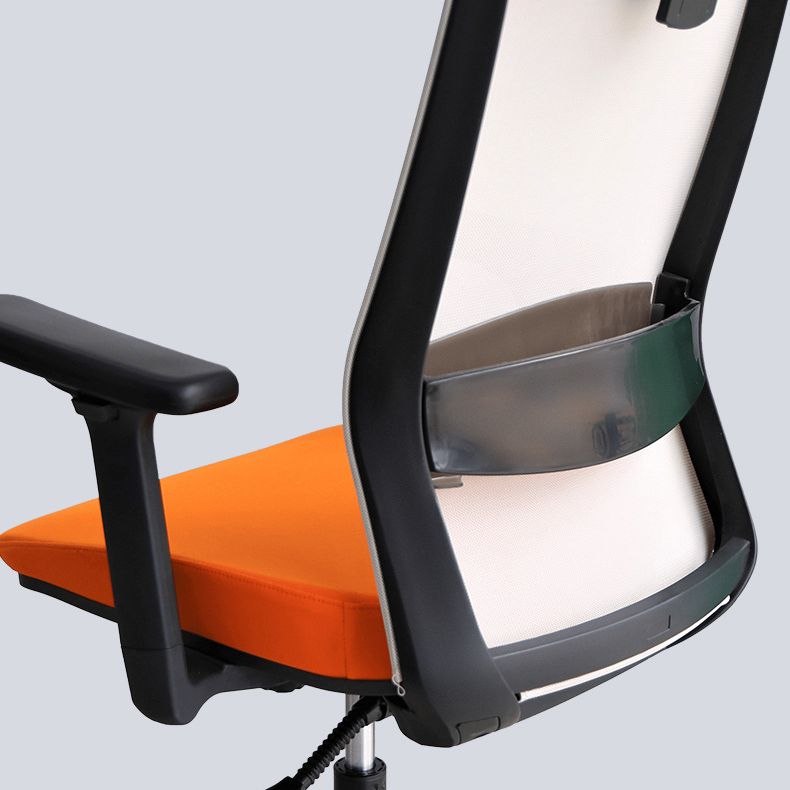 Modern Arms Included Chair with Wheels Mid-Back Mesh Desk Chair in Orange