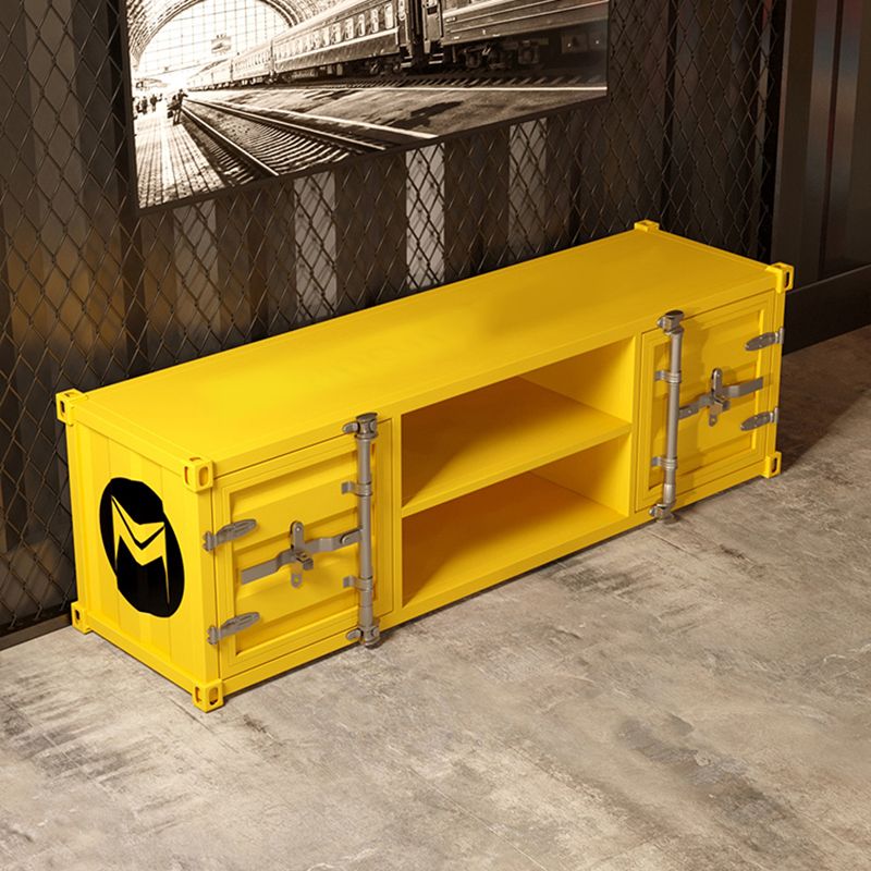 17.72"H TV Stand Industrial Style Yellow Open Storage TV Console with 2 Doors