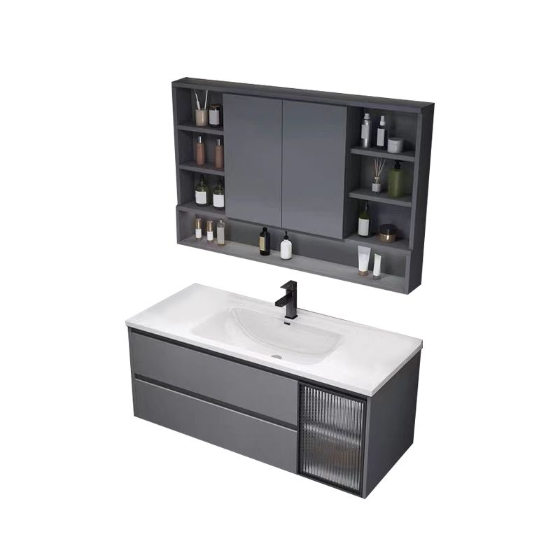 Contemporary Sink Cabinet Metal Gray Wall-Mounted Bathroom Vanity Set