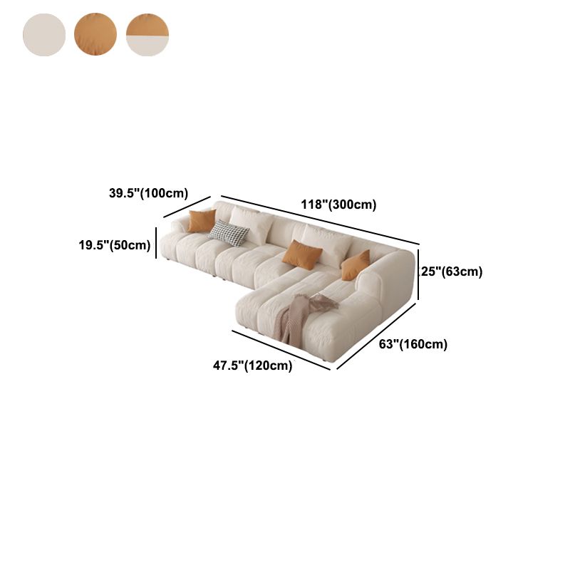 Nordic Style Sectional Sponge Padded Flannelette in Off-white/orange/orange-white Sofa