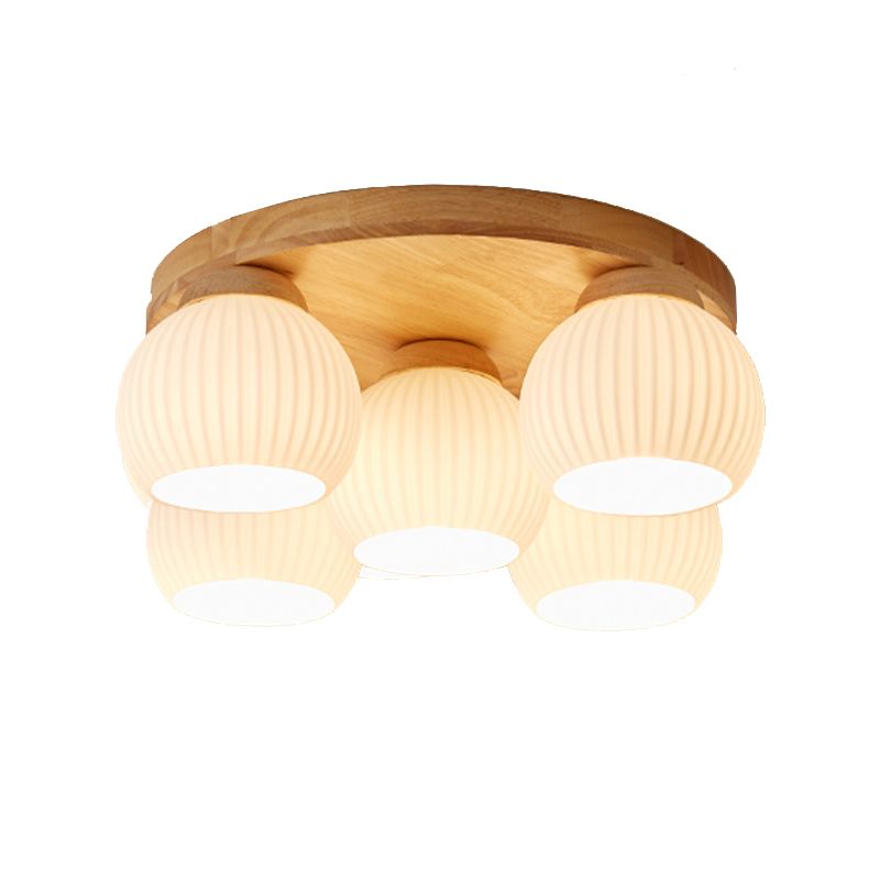 Japanese Style Wooden Ceiling Light Ball Shape Ceiling Lamp for Bedroom